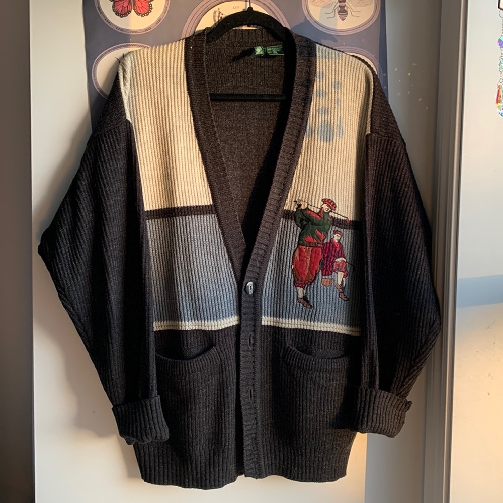Vintage Rare Golfer Cardigan By Sunday’s - Charcoal